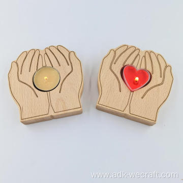 Love In Hand Wooden Candle Holder